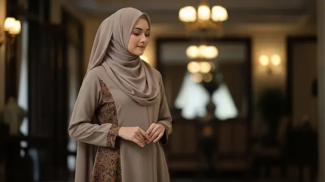Model Gamis Batik Kombinasi Polos untuk Ibu-Ibu Pengajian Ramadan 2026