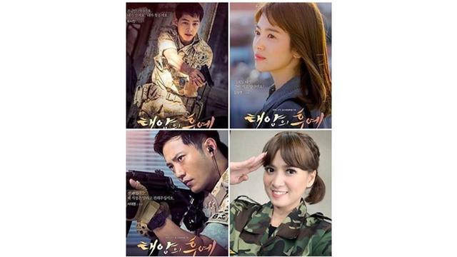 Chika Jessica juga menirukan gaya Kim Ji-won dalam poster Descendants of The Sun.