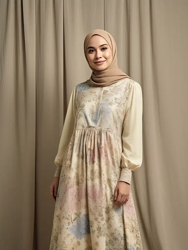 Gamis Kombinasi Polos dan Motif Terbaru