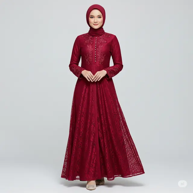 Model Dress A-line Muslimah Bordir Brokat Terbaru.