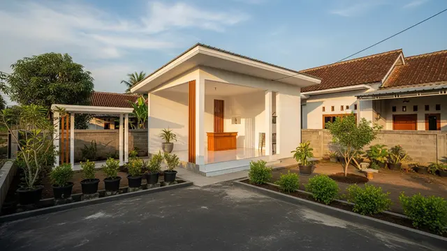 Inspirasi Pendopo Mini untuk Rumah Pedesaan Gaya Minimalis Modern Model dengan Halaman Depan