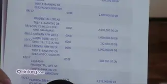 Nikita Mirzani membantah telah menerima uang sejumlah Rp 65 Juta. Ia memperlihatkan catatan transaksi dari buku rekeningnya sejak tanggal 10 Desember 2015.