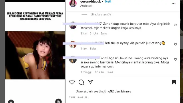 Ayu Ting Ting jadi figuran di sinetron Malin Kundang 2 yang tayang 2006 di SCTV (Foto MD Entertainment via Instagram queenofdepok)