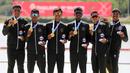 Tim dayung Indonesia sukses menyabet dua medali emas di SEA Games 2025 Thailand usai bertanding di The Royal Thai Navy Rowing and Canoeing Training Center, Rayong, pada Selasa (15/12/2025). (Foto: NOC Indonesia/Didik Setiawan)