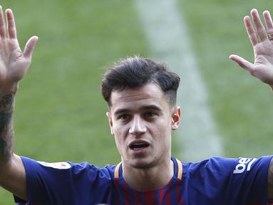Philippe Coutinho dibeli Barcelona dari Liverpool dengan nilai transfer sebesar 142 juta pound sterling, nilai tersebut menjadikan Coutinho pemain termahal sementara pada bursa transfer januari 2018. (AP/Manu Fernandez)