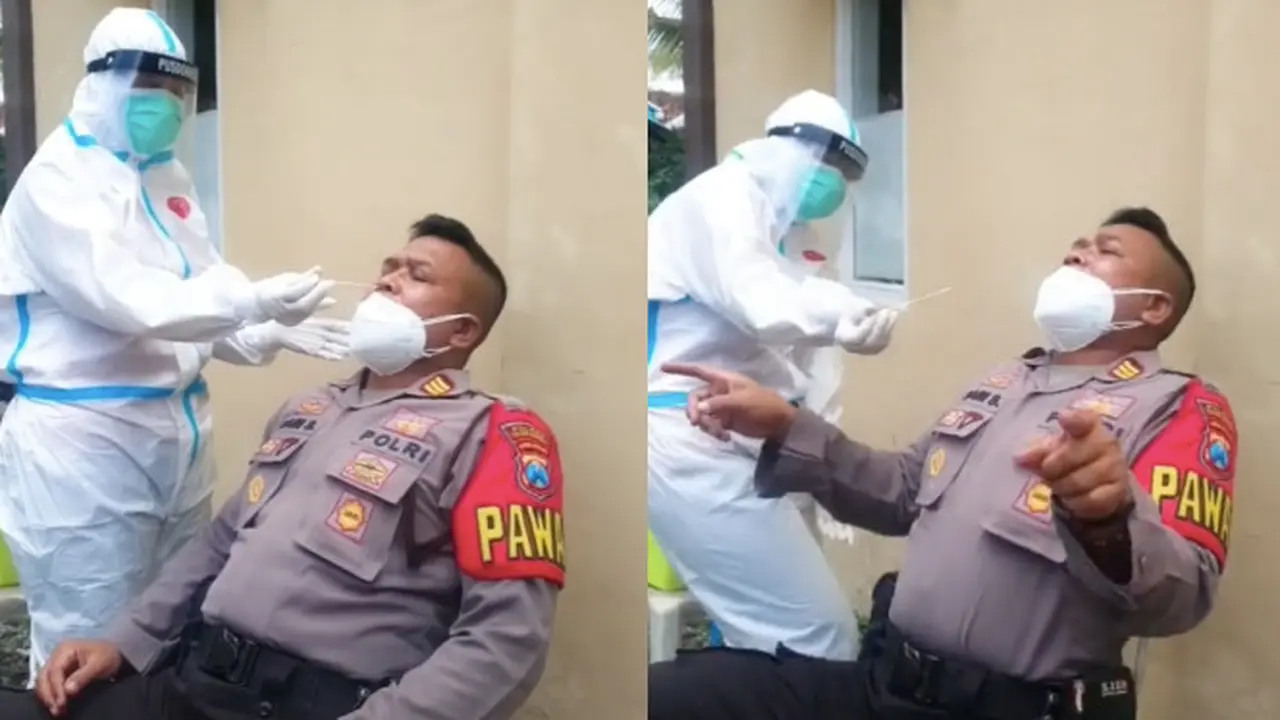 Joget Sembari Melakukan Tes Swab, Aksi Kocak Polisi Ini Jadi Viral