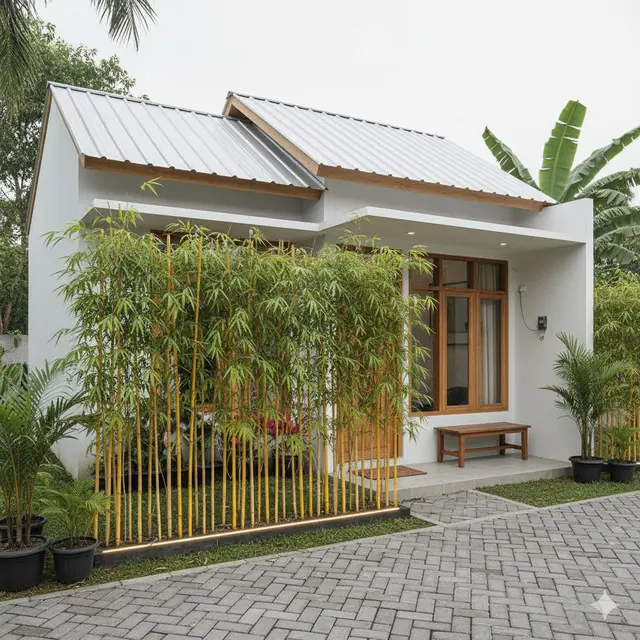 Model Rumah Kecil Tapi Luas dengan Pagar Tanaman Hijau