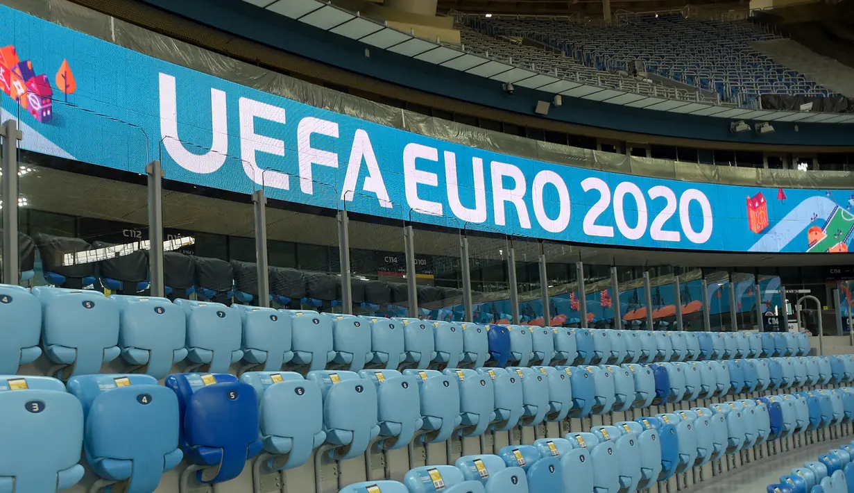 Pemandangan bangku penonton Stadion Saint Petersburg di Rusia, Selasa (4/2/2020). Markas Zenit Saint Petersburg ini mampu menampung sekitar 68.000 penonton. (Olga MALTSEVA/AFP)