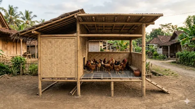 Desain Kandang Ayam Dinding Bambu Murah dan Sejuk. Gemini