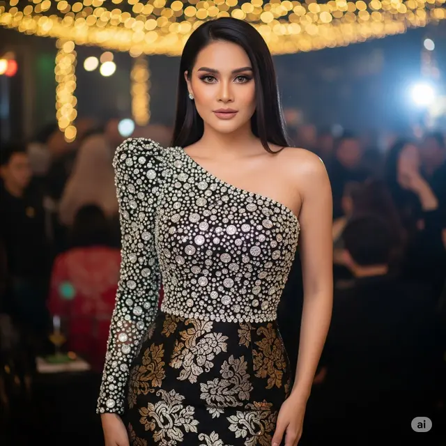 Gaun Payet Emas untuk Pesta Malam