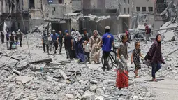 Kelompok Perlindungan Global (Global Protection Cluster) yang dipimpin oleh Perserikatan Bangsa Bangsa (PBB), merilis sebuah analisis, pada Selasa 15 Juli 2025 waktu setempat, yang didalamnya menyebut bahwa tidak ada ruang aman di Gaza. (Omar AL-QATTAA/AFP)