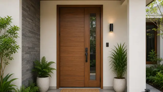 Model Pintu Utama dengan Kaca Vertikal