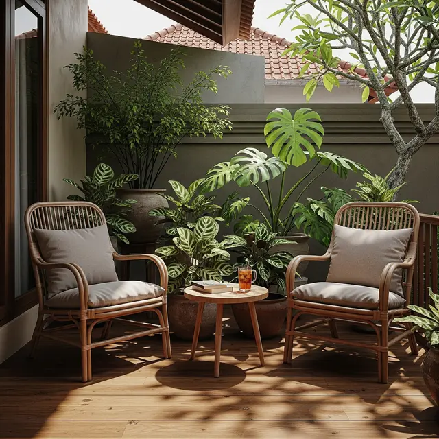 Ide Teras Rumah Kecil dengan Kursi Santai & Tanaman Hias