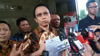 Mantan Ketua DPR Marzuki Alie melaporkan Andi Narogong ke Bareskrim Polri, Jumat (10/3/2017). (Liputan6.com/Hanz Jimenez Salim)