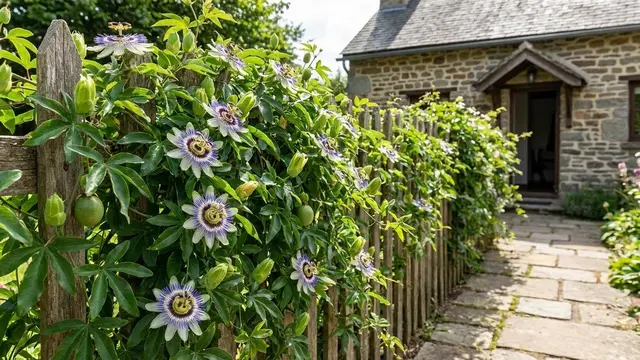 Ilustrasi Passion Flower (Passiflora) Tanaman Berbunga Lebat untuk Penutup Pagar/Gemini AI