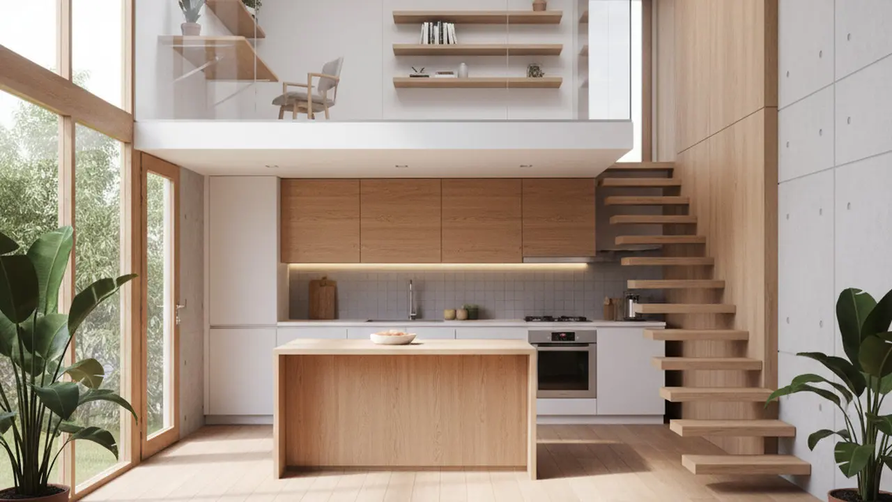 Model Rumah Kecil Tapi Luas dengan Loft di Atas Dapur yang Fungsional