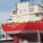 kapal FSRU Jawa Satu berlayar meninggalkan Galangan Kapal Samsung Heavy Industries di Geoje, Busan, Korea Selatan menuju Indonesia. (Foto: Jawa Satu Power)