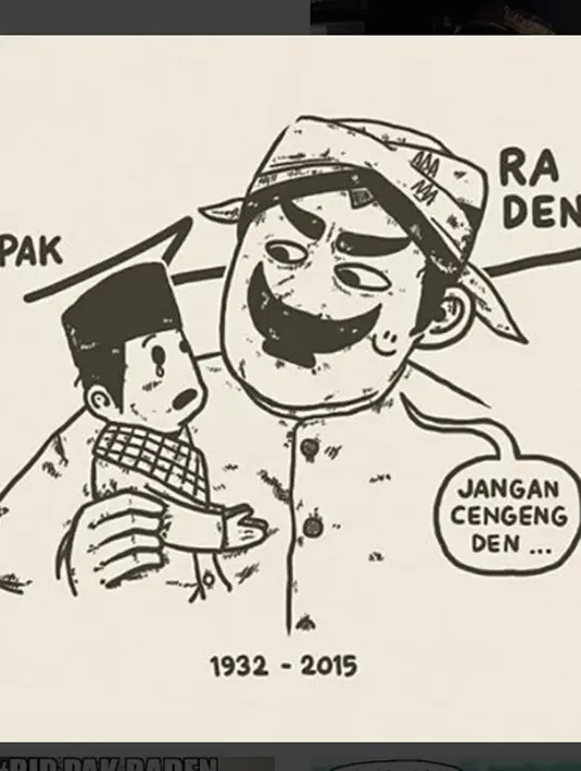 Berbagai macam kartun pun dikreasikan untuk mengenang sosok bapak-bapak dengan kumis dan alis tebal, logat bahasa Jawa kental, dan berkarakter galak bagi anak-anak ini. (via instagram/@tiafauzani)