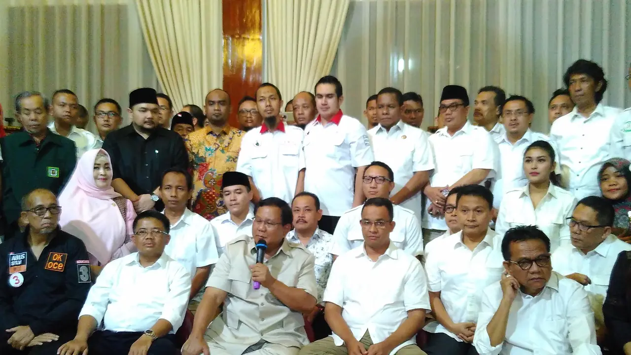 Cagub Anies Baswedan, Prabowo Subianto, dan Tim Pemenangan Anies-Sandi (Liputan6.com/Rezky Aprilia)