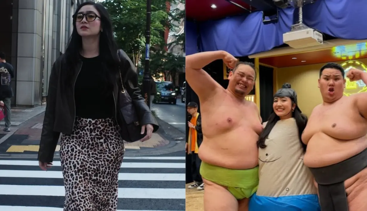 Dalam potret malam di jalanan Tokyo, Febby tampil sophisticated mengenakan inner hitam dipadukan blazer hitam oversized dan celana wide leg warna burgundy. Kombinasi warna gelap itu memberi kesan sleek sekaligus classy. [@febbyrastanty].