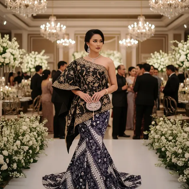 Model Atasan Brokat Hitam Bawahan Batik Terbaru