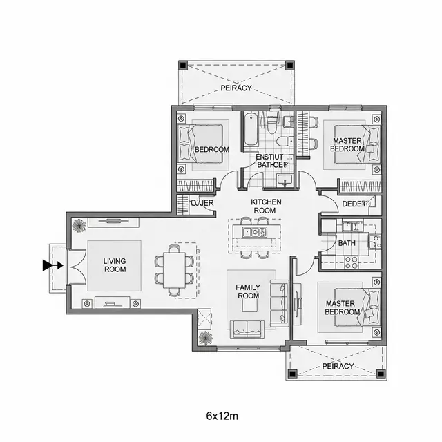 Denah Rumah Sederhana 6x12 3 Kamar.