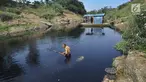 Warga mencari ikan di aliran Sungai Cileungsi yang berwarna hitam pekat di kawasan Bojong Kulur, Gunung Putri, Kabupaten Bogor, Jawa Barat, Selasa (23/7/2019). Air Sungai Cileungsi berubah warna menjadi hitam diduga akibat pencemaran limbah pabrik di kawasan tersebut. (merdeka.com/Arie Basuki)