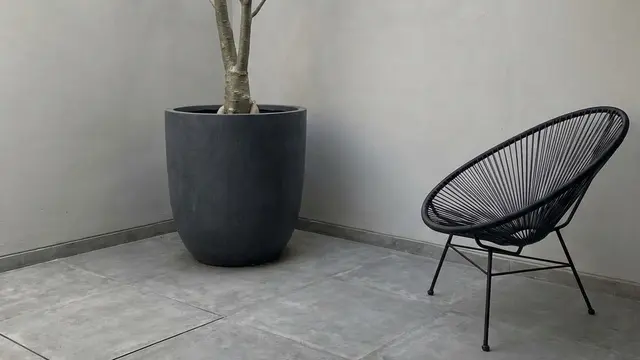 Model Teras Minimalis Modern dengan Tanaman Pot Monokrom