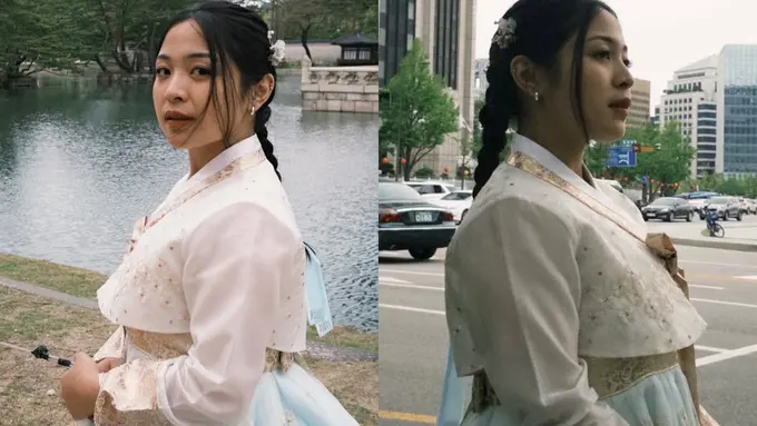 Sisi Lain Bernadya Ribka yang Tampil Anggun Berbalut Hanbok Bernuansa Cerah