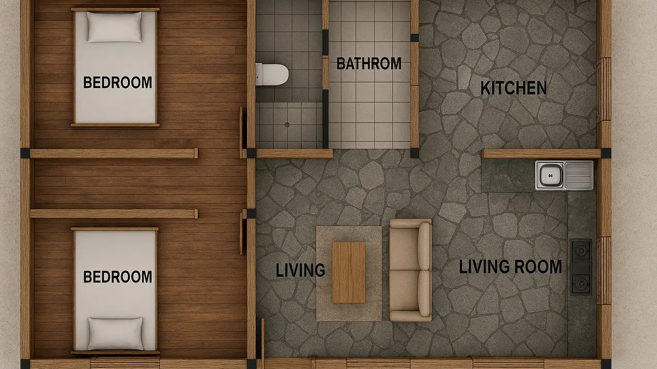 Gambar Rumah Sederhana Ukuran 6x12 di Kampung (Image by ChatGPT)