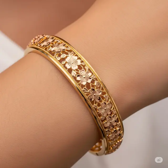 Bangle Rose Gold Ukiran Cherry Blossom