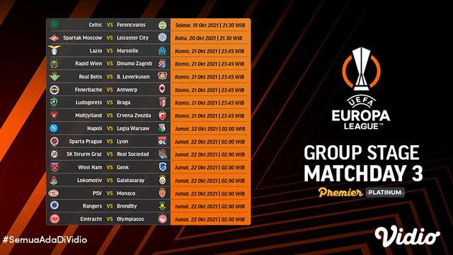 Jadwal  dan Live Streaming Liga Europa 2021/2022 Matchday 3 di Vidio Pekan Ini