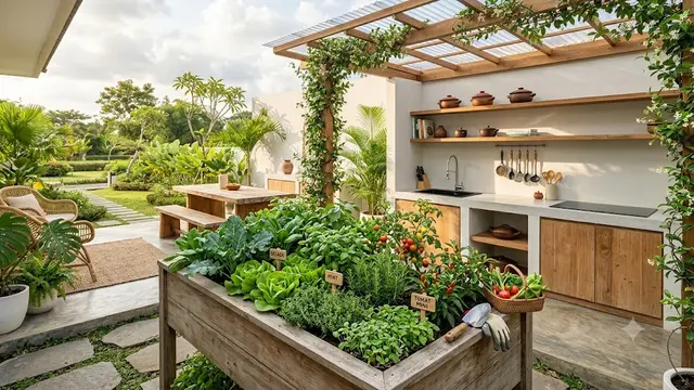 Dapur Terbuka dengan Kebun Sayur Mini (AI Generated)