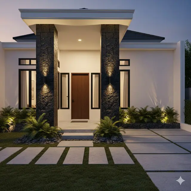 Gambar Rumah Minimalis dengan Pilar Batu Alam