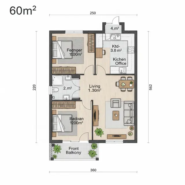 Konsep Desain Rumah 2 Kamar di Lahan 60 Meter. Gemini