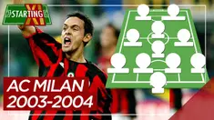 Berita motion grafis Starting XI terbaik AC Milan saat juara Liga Italia musim 2003-2004.