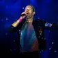 Vokalis dari band rock Inggris Coldplay, Chris Martin tampil pada festival musik Rock in Rio di Rio de Janeiro, Brasil, Minggu (11/9/2022). (AP Photo/Bruna Prado)