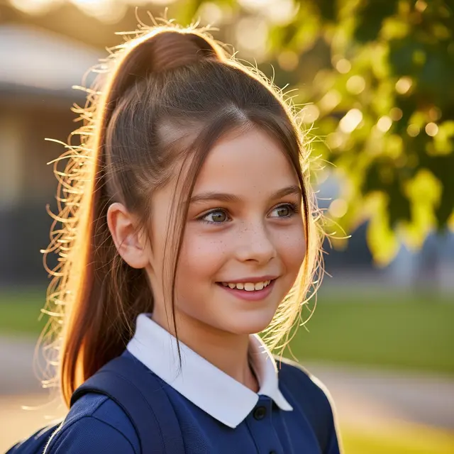 Anak Sekolah dengan Rambut Model High Ponytail (AI Generated)