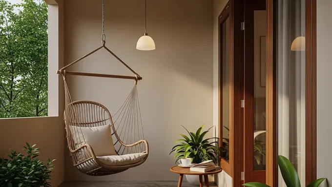 Teras dengan Kursi Ayun Rotan