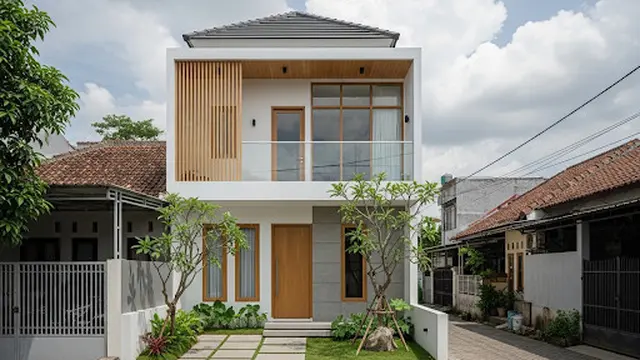 Rumah Dua Lantai dengan Balkon Minimalis