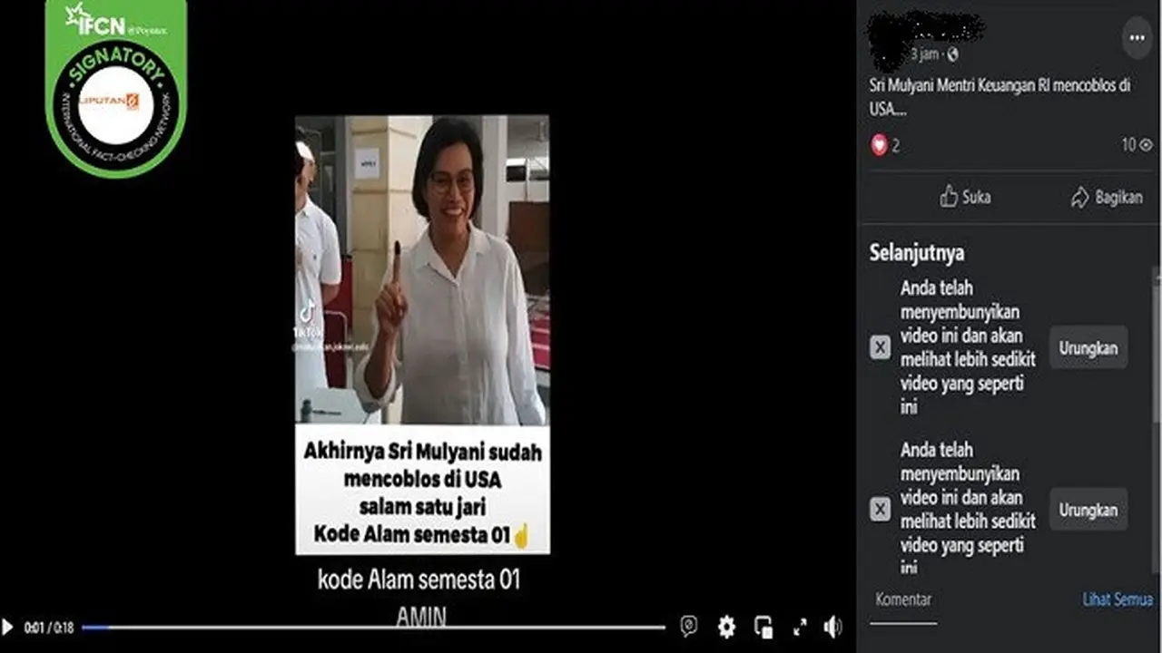 Beredar foto yang diklaim Menkeu, Sri Mulyani mencoblos Pemilu 2024 di Amerika Serikat. (sumber: Facebook)