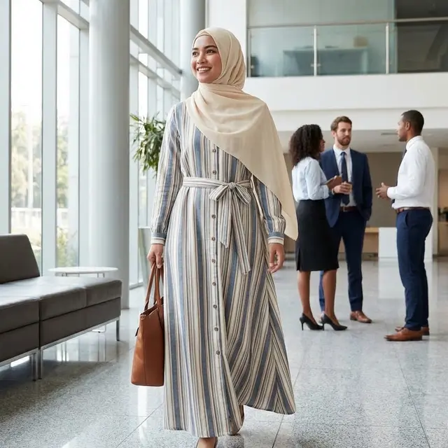 Model Gamis Kombinasi Garis
