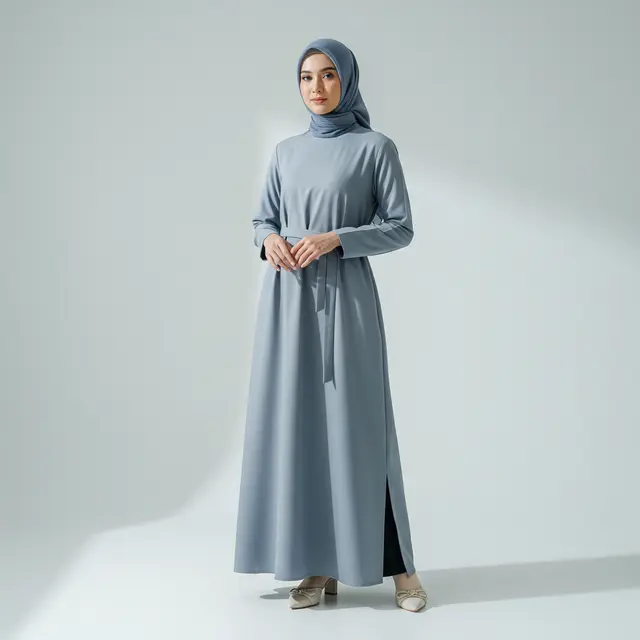Model Gamis Teal Blue dan Ash Blue
