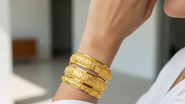 Model Gelang Emas Ukir Motif Bunga Klasik