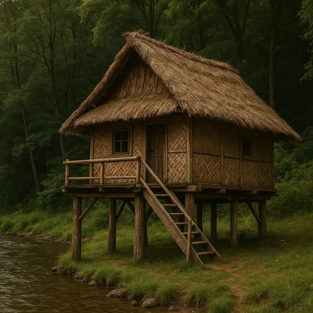 Rumah Panggung Rustic di Dekat Sungai Pinggir Hutan