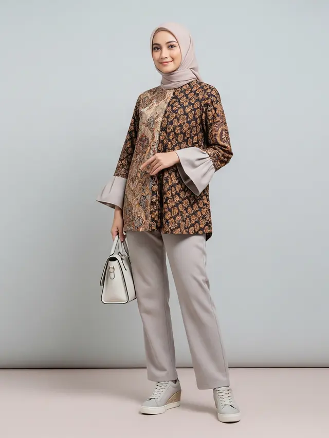 Tren Batik Kombinasi Lengan Ruffle 2025/Ilustrasi AI