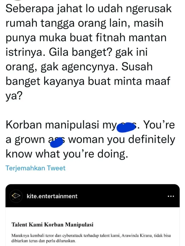 Klarifikasi Kite Entertainment terkait tudingan Arawinda Kirana pelakor viral di Twitter. (Foto: Dok. Twitter Indonesia)