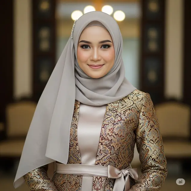 Gamis dengan Inner Satin Glossy dan Aksen Pita