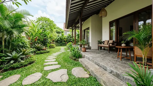 Desain Teras Rumah dengan Lantai Batu Alam Minimalis yang Elegan dan Sejuk
