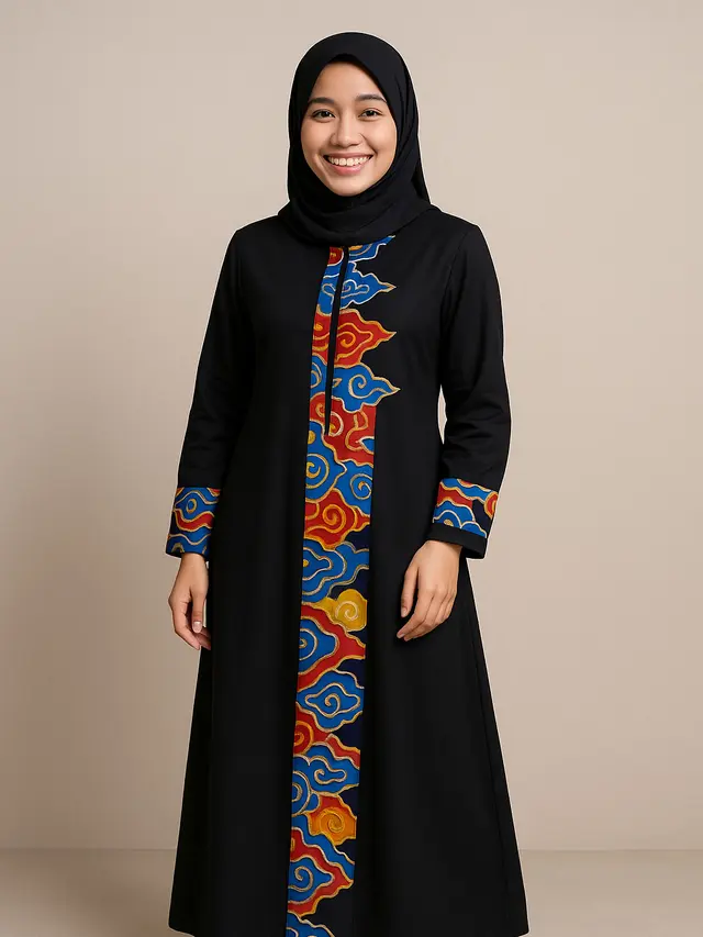 Gamis Batik Kombinasi Warna Bold Kontras/Ilustrasi ChatGPT